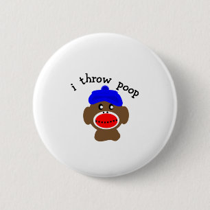 Sock Monkey "I THROW POOP" Ronde Button 5,7 Cm