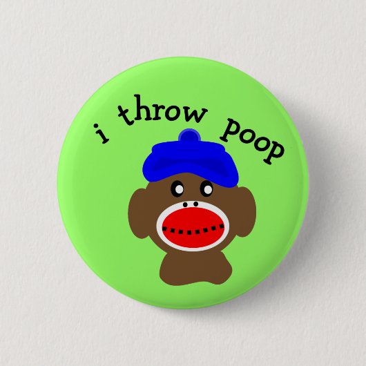 Sock Monkey "I THROW POOP" Ronde Button 5,7 Cm (Voorkant)
