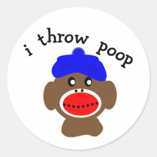 Sock Monkey "I THROW POOP" Ronde Sticker