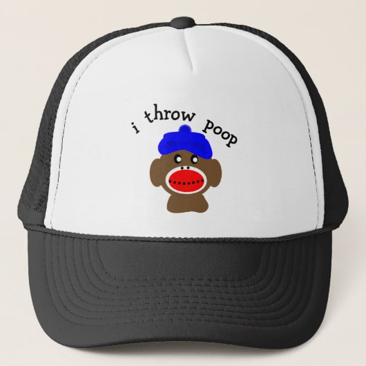 Sock Monkey "I THROW POOP" Trucker Pet (Voorkant)