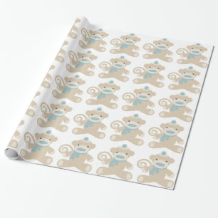 Sock Monkey in Blue Cadeaupapier