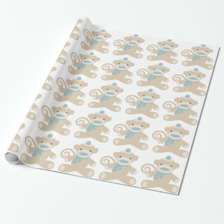 Sock Monkey in Blue Cadeaupapier