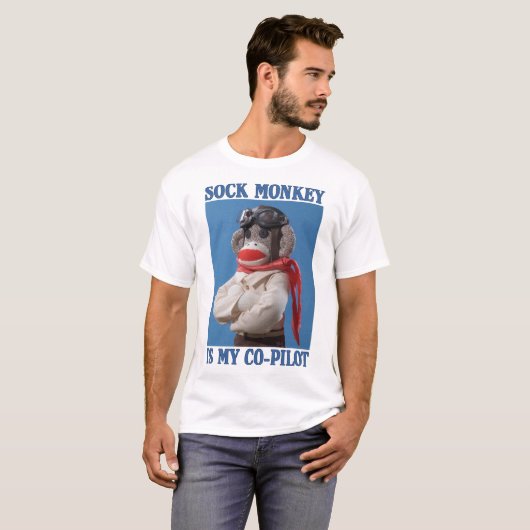 Sock Monkey is mijn co-piloot T-shirt (Voorkant volledig)