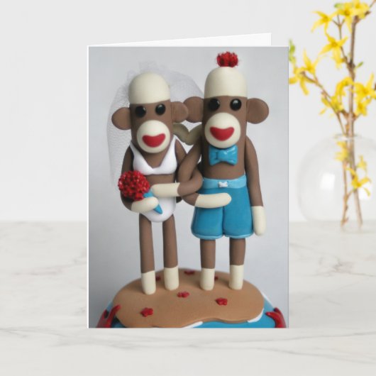 Sock Monkey Island Wedding Kaart (Gele Bloem)