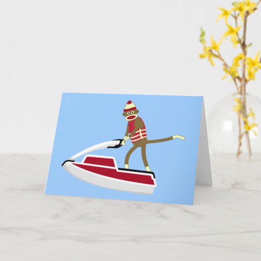 Sock Monkey Jetski Kaart (Gele Bloem)