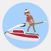 Sock Monkey Jetski Ronde Sticker (Voorkant)