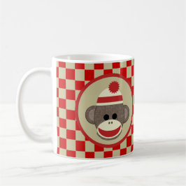 Sock Monkey jongen met rode en beige cheques mok