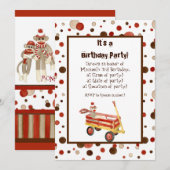 Sock Monkey, Jongen Verjaardag Uitnodiging (Voorkant / Achterkant)