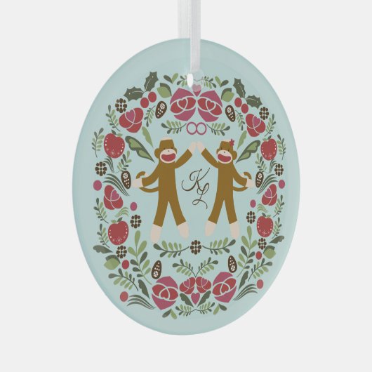 Sock Monkey Joy Ornament (Voorkant Rechts)