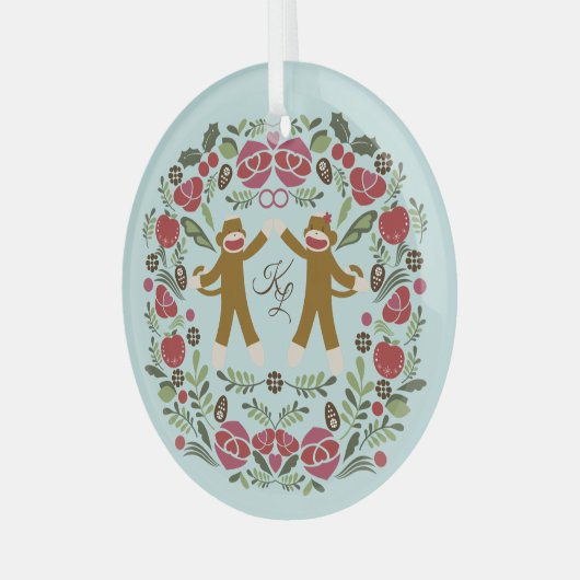 Sock Monkey Joy Ornament (Voorkant links)