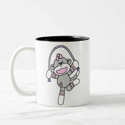 Sock Monkey Jumping Rope Tweekleurige Koffiemok (Links)