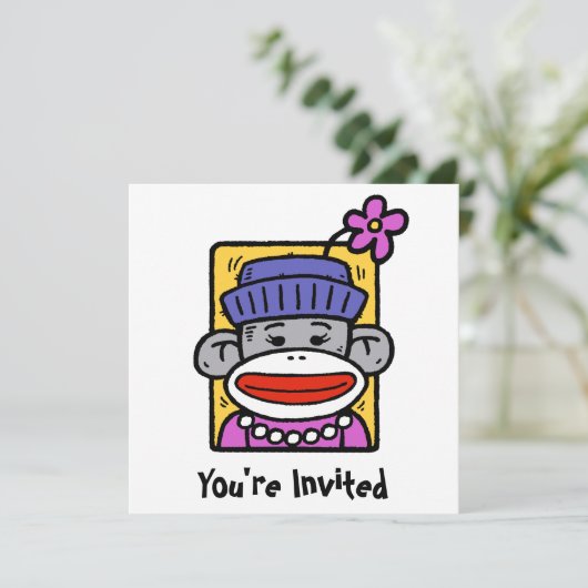 Sock Monkey Kaart / Uitnodiging (Staand voorkant)