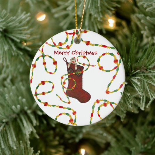 Sock Monkey Kerstmis Keramisch Ornament (Boom)