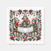 Sock Monkey Kerstmis Tea Party Servet (Voorkant)