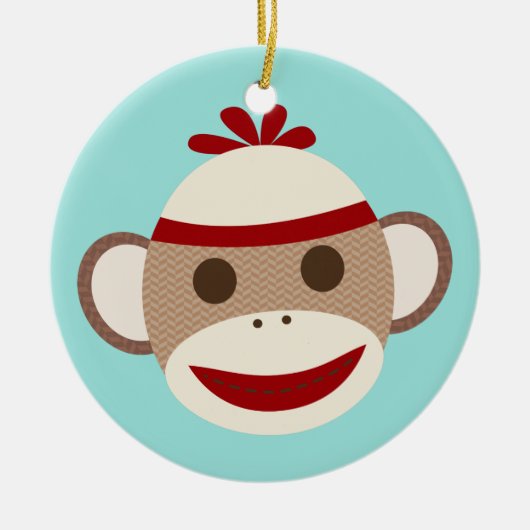 Sock Monkey-kerstversiering Keramisch Ornament (Voorkant)