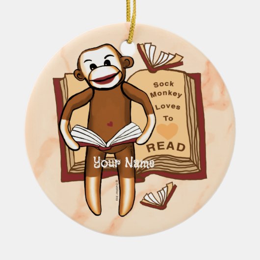 Sock Monkey leest Keramisch Ornament (Voorkant)