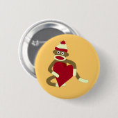 Sock Monkey Love Heart Ronde Button 5,7 Cm (Voorkant /achterkant)