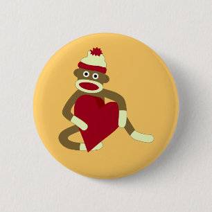 Sock Monkey Love Heart Ronde Button 5,7 Cm