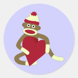 Sock Monkey Love Heart Ronde Sticker