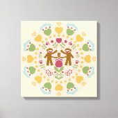 Sock Monkey Lovers in een Folk Garden Canvas Afdruk (Voorkant)