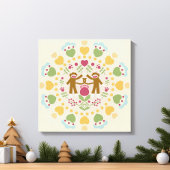 Sock Monkey Lovers in een Folk Garden Canvas Afdruk
