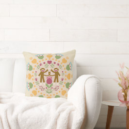 Sock Monkey Lovers in een Folk Garden Kussen