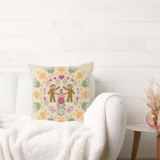 Sock Monkey Lovers in een Folk Garden Kussen