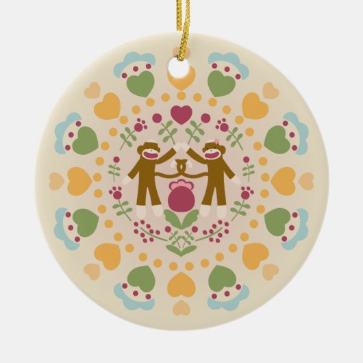 Sock Monkey Lovers in een Folk Garden Ornament (Voorkant)