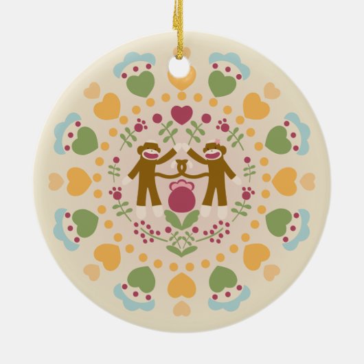 Sock Monkey Lovers in een Folk Garden Ornament (Achterkant)