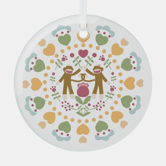 Sock Monkey Lovers in een Folk Garden Ornament (Voorkant)