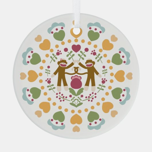 Sock Monkey Lovers in een Folk Garden Ornament (Achterkant)