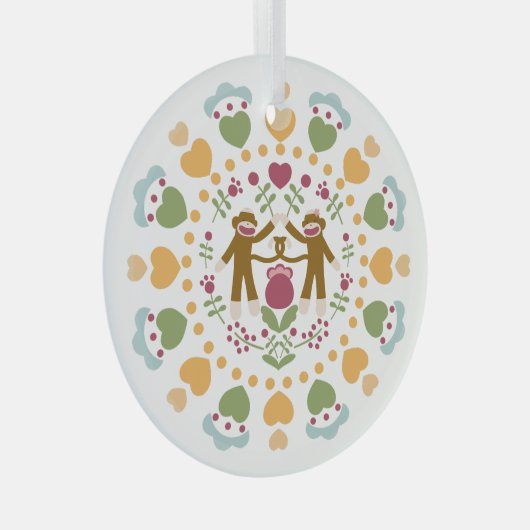 Sock Monkey Lovers in een Folk Garden Ornament (Voorkant Rechts)