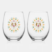 Sock Monkey Lovers in een Folk Garden Wijnglas Zonder Voet (Voorkant)