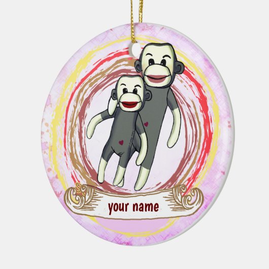 Sock Monkey mama Keramisch Ornament (Links)