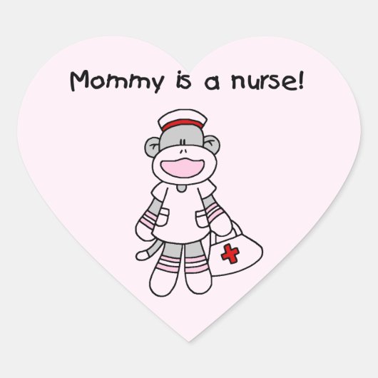 Sock Monkey Mama Nurse T-shirts en geschenken Hart Sticker (Voorkant)