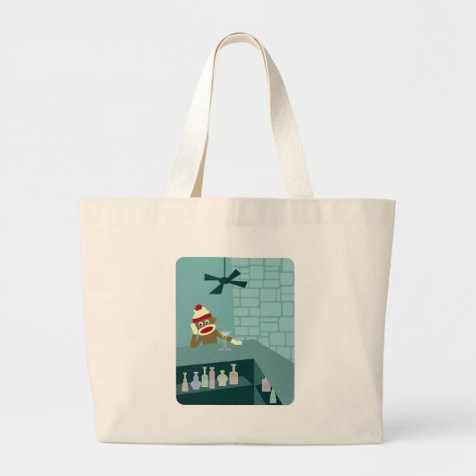Sock Monkey Martini Bar Grote Tote Bag (Voorkant)