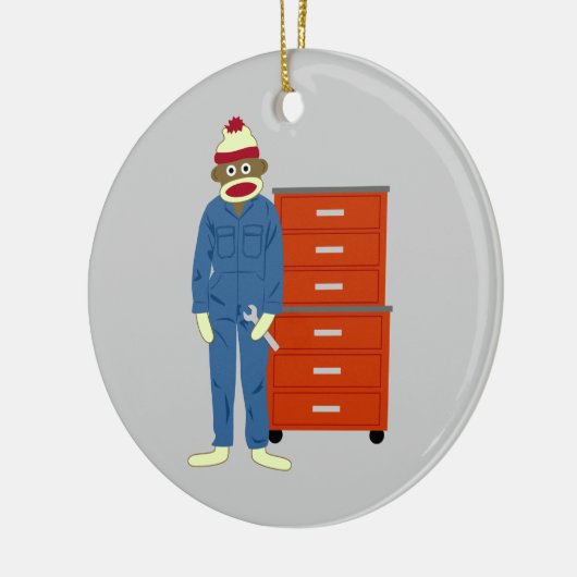 Sock Monkey Mechanic Ornament (Links)