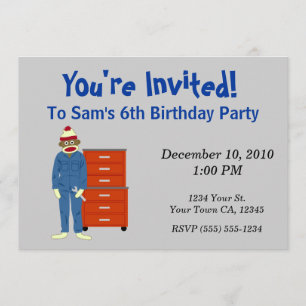 Sock Monkey Mechanic Party-uitnodigingen Kaart