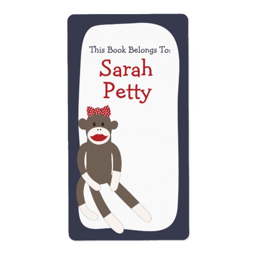 Sock Monkey Meisje Bookplate Etiket (Voorkant)