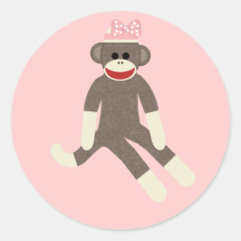 Sock Monkey meisje met een roze strik sticker