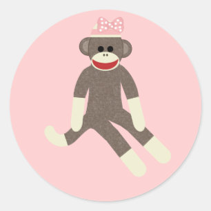 Sock Monkey meisje met een roze strik sticker