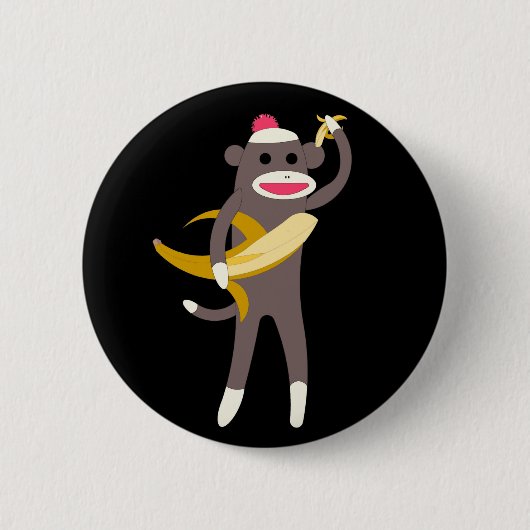 Sock Monkey met Banana Swords Pin Ronde Button 5,7 Cm (Voorkant)