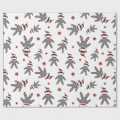 Sock Monkey met kerstkerstkerstFeestdagen Cadeaupapier (Vlak)