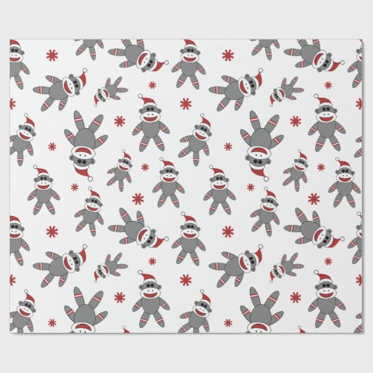 Sock Monkey met kerstkerstkerstFeestdagen Cadeaupapier (Vlak)