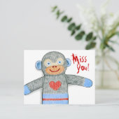 Sock Monkey "Miss You"-Briefkaart Briefkaart (Staand voorkant)