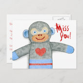 Sock Monkey "Miss You"-Briefkaart Briefkaart (Voorkant / Achterkant)