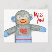 Sock Monkey "Miss You"-Briefkaart Briefkaart (Voorkant)