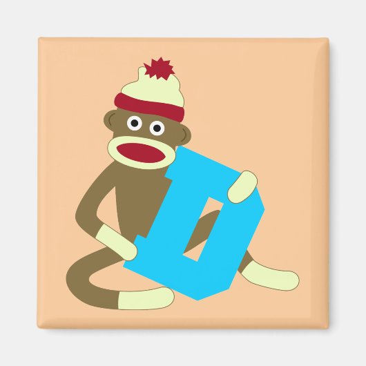 Sock Monkey Monogram Jongen D Magneet (Voorkant)