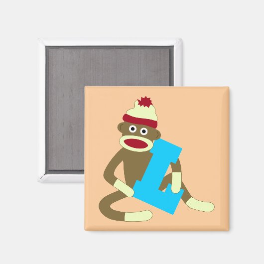 Sock Monkey Monogram Jongen L Magneet (Voorkant / Achterkant)