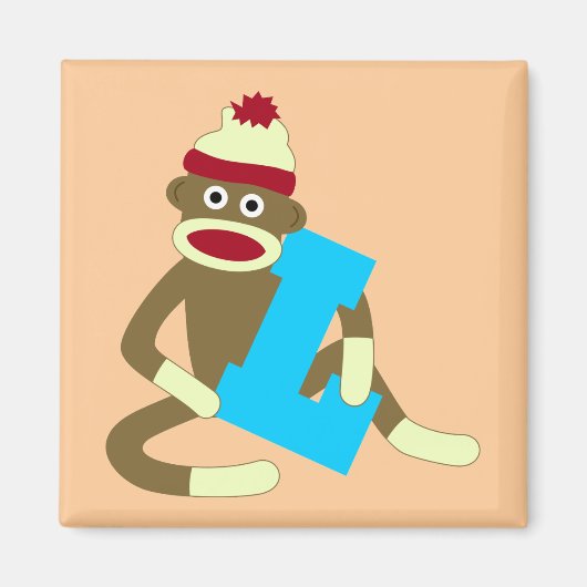 Sock Monkey Monogram Jongen L Magneet (Voorkant)